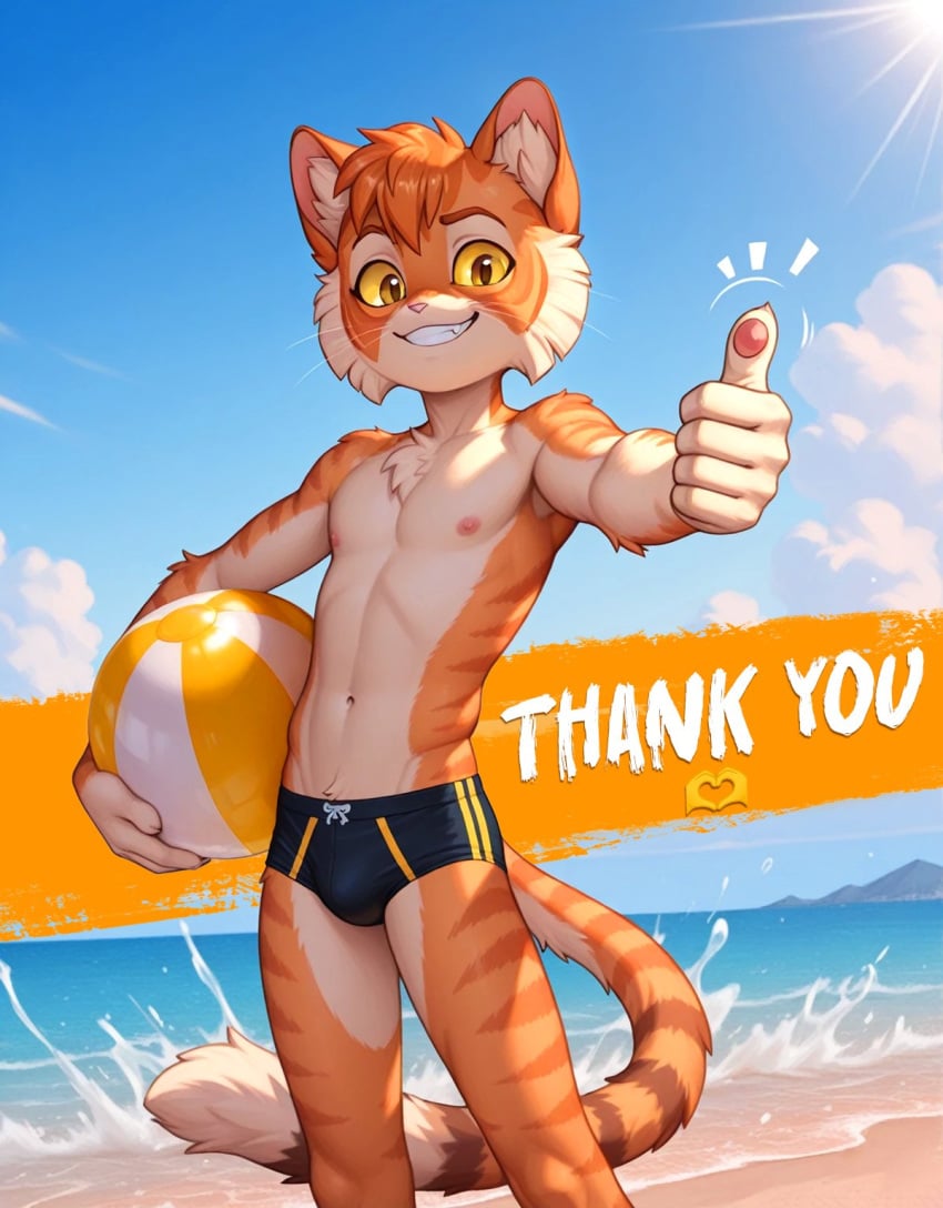 ai ai-created ai_assisted ai_generated beach boy calvin_mcmurray cat_ears catboy feline freckle_lackadaisy lackadaisy nam_ia_rt orange_cat pretty_boy shotacoin swimsuit swimsuits swimwear