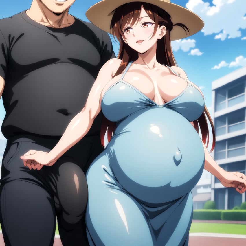 ai_generated belly_button big_belly big_belly_girl big_breasts breasts cleavage curvy female gigantic_breasts heavily_pregnant huge_belly huge_boobs huge_breasts knocked_up looking_at_viewer milf milfication mizuhara_chizuru orange_eyes panties pregnancy pregnant pregnant_belly pregnant_female pregnant_fetish puffy_nipples solo solo_female sundress thicc underbelly very_pregnant waifu yoga_pants