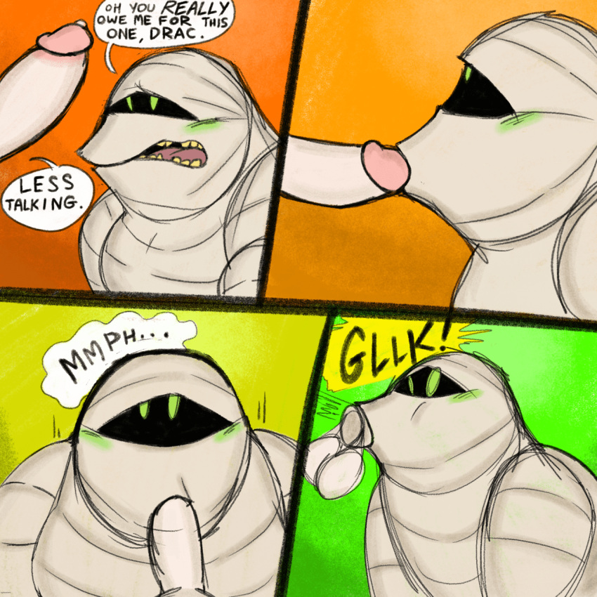 blush comic dracula_(hotel_transylvania) filthyopossum gay hotel_transylvania male male/male mummy murray murray_the_mummy oral penis penis_in_mouth penis_out tagme yaoi