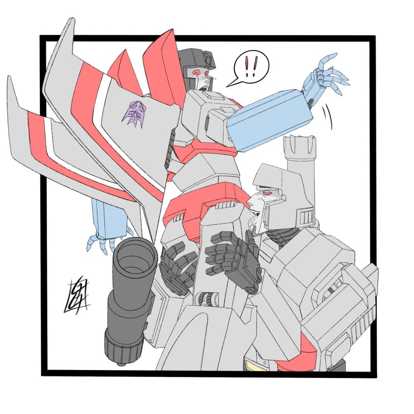2boys alien alien_humanoid bedroom_eyes claiming decepticon decepticon_insignia evil_grin evil_smile exclamation_point from_behind fuck_me_eyes grabbing_ass grabbing_butt grabbing_hips licking licking_butt licking_thigh looking_at_viewer looking_down looking_down_at_partner male megatron no_genitals nuefass on_knees red_eyes robot robot_alien robot_humanoid simple_eyes simple_shading starscream surprised surprised_expression teasing territorial transformers transformers_g1 wings yaoi