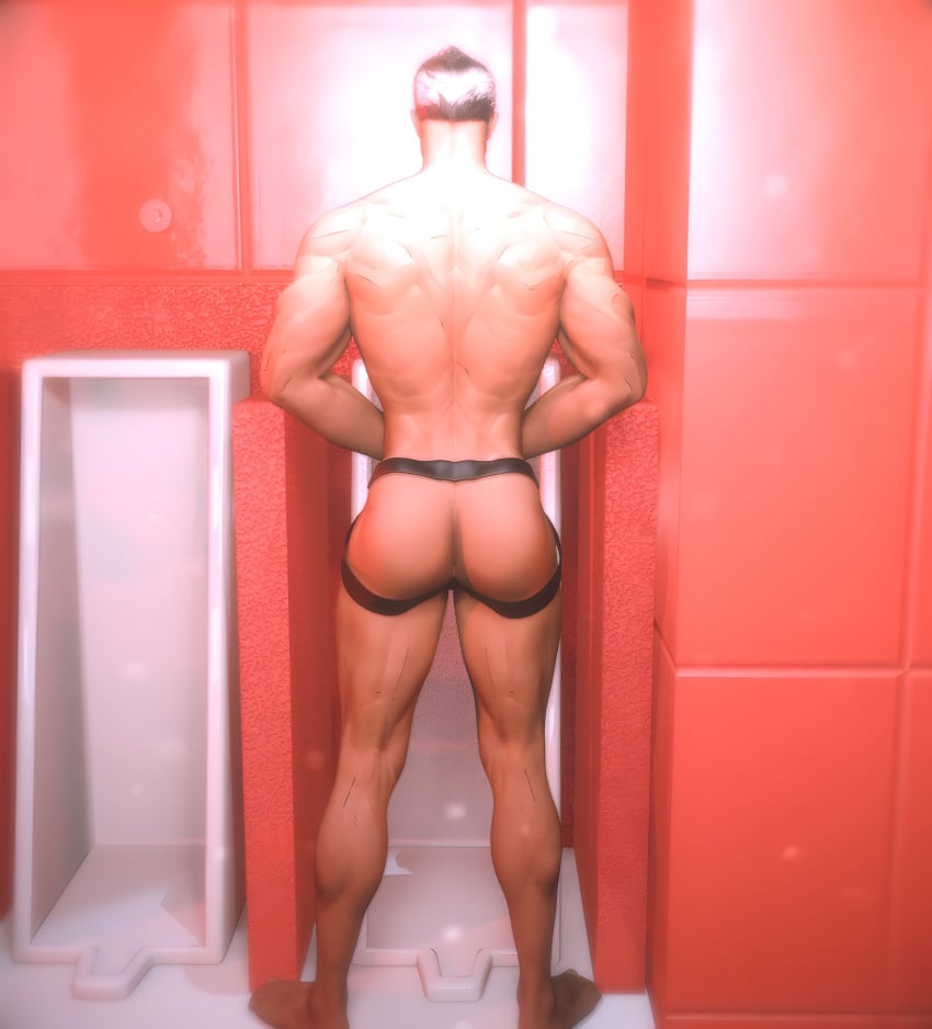 3d 3d_model back_view barefoot doctor_strange doctor_strange_(marvel_rivals) jockstrap jockstrap_only male male_only marvel marvel_comics marvel_rivals public_bathroom vaxxmp4