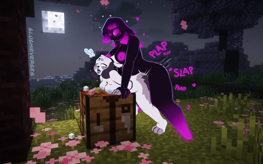 anthro big_breasts black_body border_collie breasts canid canine canis collie crafting_table curvy_figure digital_media_(artwork) domestic_dog duo enderman enderwoman english_text female freckled_face freckles fur futanari genitals hair herding_dog herm hi_res humanoid intersex intersex/female intersex/intersex intersex_penetrating mammal microsoft minecraft mojang night nipples not_furry nude open_mouth outside outside_sex pastoral_dog penetration penis plap plap_(sound) purple_eyes sex sheepdog slushieverses sound_effects surprise_sex surprised_expression text thick_thighs white_body white_fur wide_hips xbox_game_studios