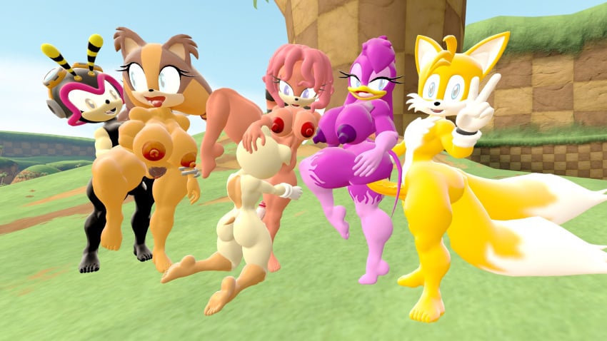 3d 3d_(artwork) anthro archie_comics avian badger beak bee bird black_body breasts brown_body brown_fur brown_hair charmy_bee cunnilingus domestic_dog echidna female fox hair helmet insects lien-da male orange_body orange_fur orange_hair purple_hair red_hair sex sonic_(series) sonic_boom sonic_riders sonic_the_hedgehog_(archie) sonic_the_hedgehog_(comics) sticks_the_badger sticks_the_jungle_badger sticks_the_tejon swallow tails twintails v_sign wave_the_swallow zartixxx