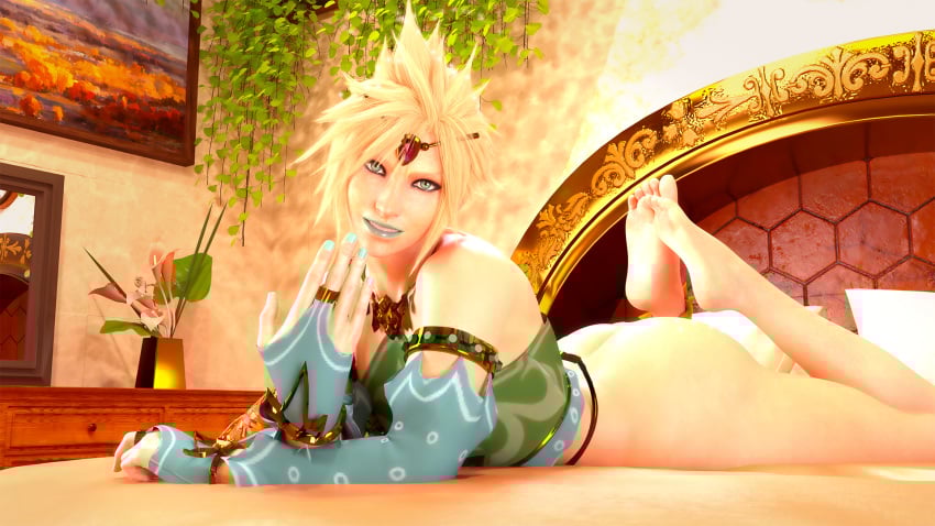 bare_ass big_ass blue_lipstick blue_nails cloud_strife femboy final_fantasy gerudo_link gerudo_link_(cosplay) link_(cosplay) lipstick looking_at_viewer male male_only nail_polish panamsimp pinup smile smiling_at_viewer solo_femboy solo_male tagme the_legend_of_zelda