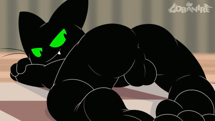 animated anthro anus ass_up backsack ball black_body black_fur butt butt_wiggle cartoon_network domestic_cat face_down_ass_up feet felid feline felis gay genitals gobanire green_eyes green_sclera hindpaw inviting_to_sex looking_at_viewer male_only mammal mao_mao:_heroes_of_pure_heart paws rear_view sheriff_mao_mao_mao simple_background solo swaying top-down_bottom-up