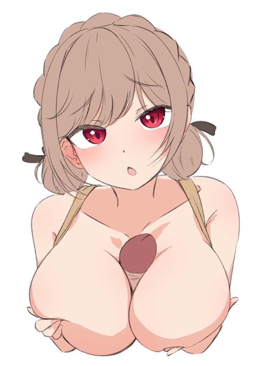 big_breasts boobjob breasts neko_ronderu_(neko_ronderuu) paizuri penis_between_breasts shoulders white_background