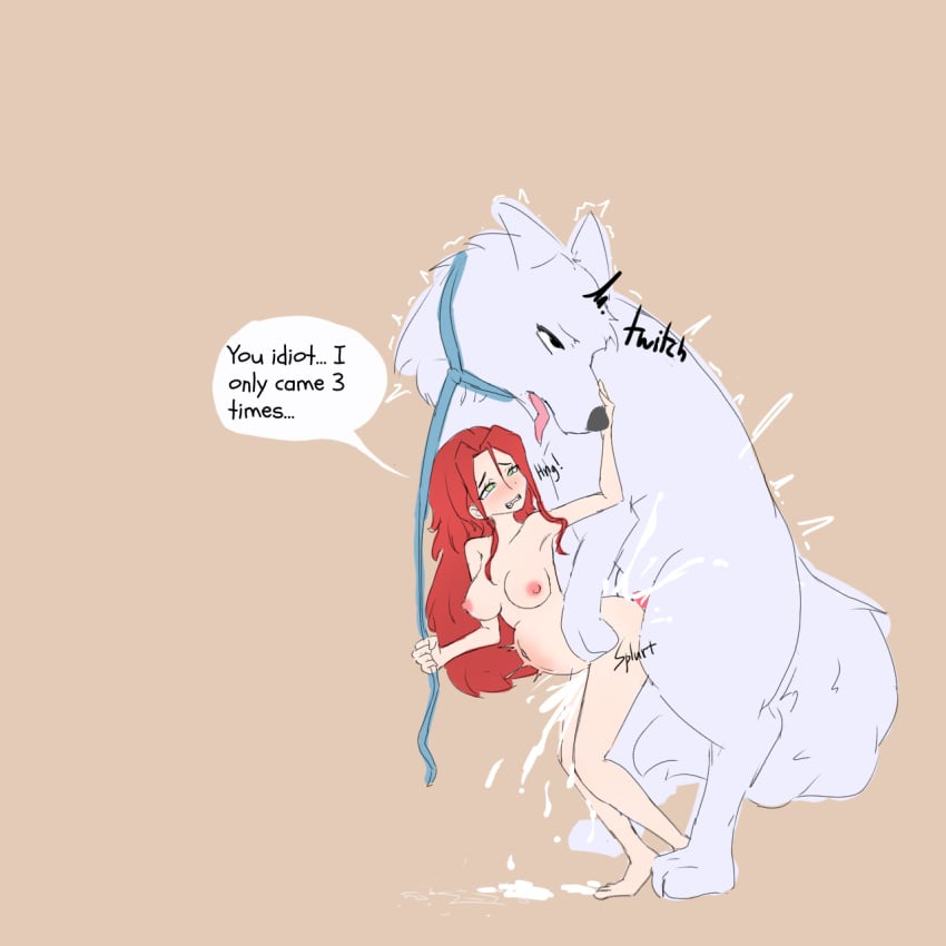 ambiguous_penetration barefoot bestiality cum_inside feet looking_at_partner lovers orgasm_face pulling_leash red_hair zoophilia
