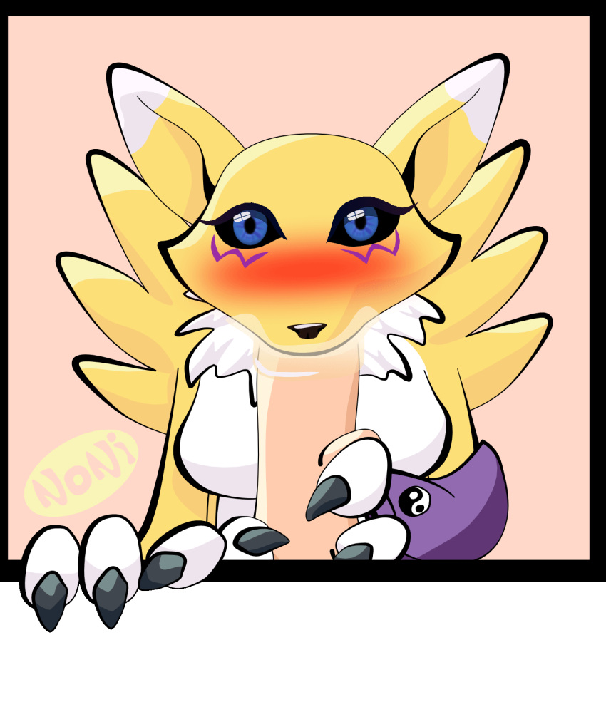 animated anthro bodily_fluids canid digimon digimon_(species) fellatio female female_on_human female_penetrated gif hi_res human male male/female mammal noni oral penetration penile renamon sex solo_focus