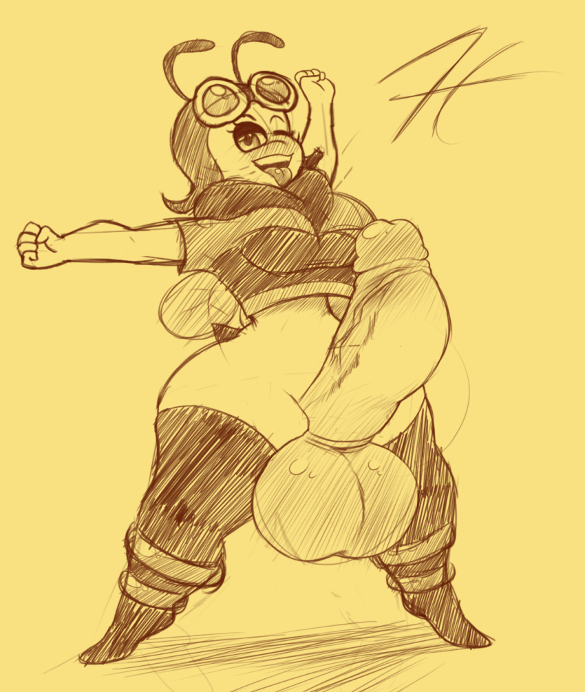 aka_h bee belly_button big_ass big_balls big_breasts big_butt big_penis flexing furry futa_only futanari honey_bee huge_balls huge_cock miel_pops shirt sketch thick thick_ass thick_legs thick_penis thick_thighs thighhighs thighs