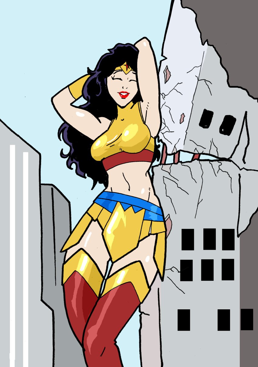 1girls armpits bare_midriff black_hair closed_eyes dc dc_comics diana_prince female female_only fully_clothed giantess inspector97 long_hair solo solo_female tagme wonder_woman wonder_woman_(series)