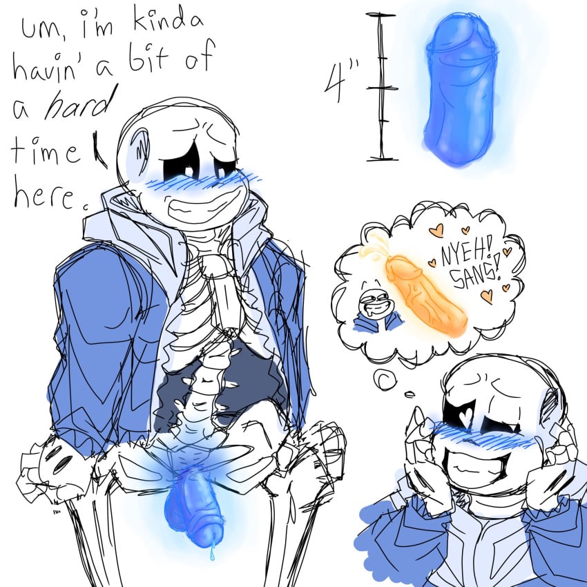 2boys blue_penis blush lightsaber_dick male male_only orange_penis otterrpopp papyrus sans undertail undertale