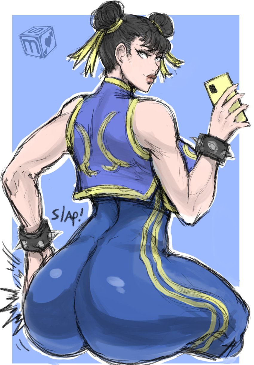 1girls ass big_ass capcom chun-li female huge_ass large_ass muscular_female sekushimagik selfie skin_tight solo spanking street_fighter thick_ass thick_thighs thighs tight_clothing voluptuous