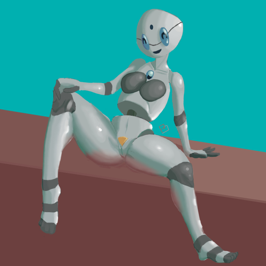 1:1 1girls 2d ^_^ android bald black_body black_skin blue_background blue_eyes blue_gem closed_eyes digital_art digital_drawing digital_media digital_painting disboard disboard-tan disboard_mascot discord_bot feet female female_only fozuna full-length_portrait happy hi_res humanoid latex_skin leaning leaning_back machine mascot metal metal_girl metal_skin metallic_body nude pinup portrait pose pubes pussy red_background robot robot_girl robot_humanoid simple_background site-tan sitting smile smooth_skin solo spread_legs spreading toes vagina white_body white_skin