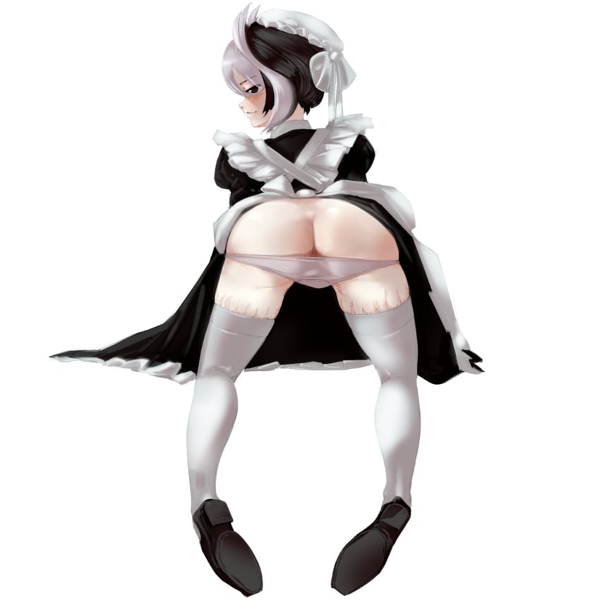 1girls black_and_white_hair female female_only made_in_abyss maid_uniform ozen panties_down presenting_hindquarters solo thighhighs toorops