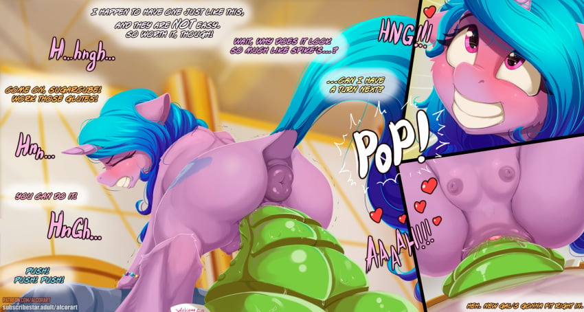 2021 alcor90 anus ass ball blush closed_eyes comic crotchboobs cutie_mark dialogue digital_media_(artwork) dildo dildo_in_pussy dildo_penetration dildo_sitting english_text equid equine eyelashes female feral genitals hasbro heart hi_res horn izzy_moonbow_(mlp) mammal masturbation mlp_g5 my_little_pony penetration pussy sex_toy sex_toy_in_pussy sex_toy_penetration solo tennis_ball text unicorn unicorn_horn url vaginal_masturbation vaginal_penetration