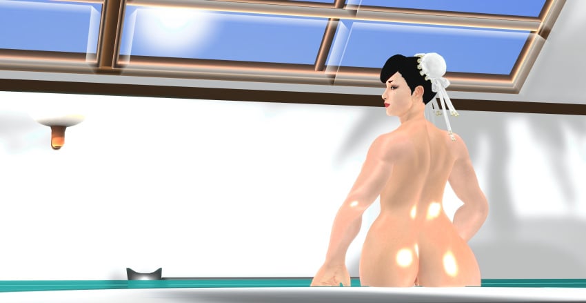 1girls 3d ass big_ass chun-li female female_only looking_at_viewer nilbog3d nude pool shiny_skin solo street_fighter