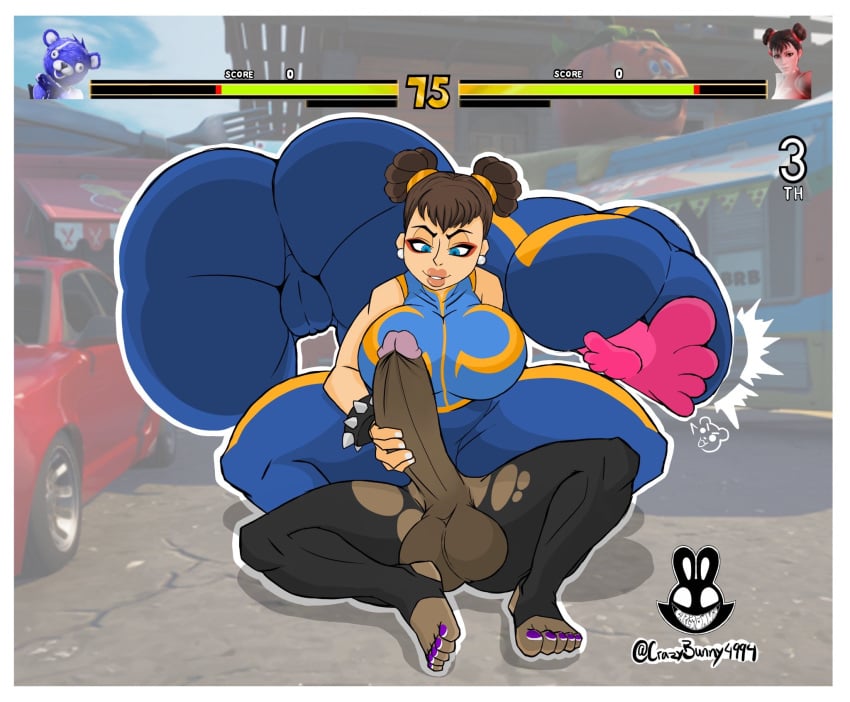 1futa 1girls big_ass big_breasts blue_eyes bracelet breasts brown_hair cameltoe capcom christomwow chun-li chun-li_(fortnite) cuddle_team_leader cunnilingus dark-skinned_futanari earrings epic_games facesitting female femdom fingernails fortnite futa_on_female futanari grin handjob health_bar human makeup nail_polish penis purple_nails screenshot_edit smug street_fighter tagme thighs toenail_polish toenails toes torn_clothes wrestling