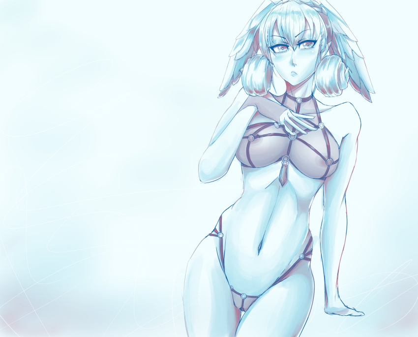 1girls alternate_costume harness headwings high_entia laohuangsbitch melia_antiqua mostly_nude nipples partially_clothed solo solo_female xenoblade_(series) xenoblade_chronicles