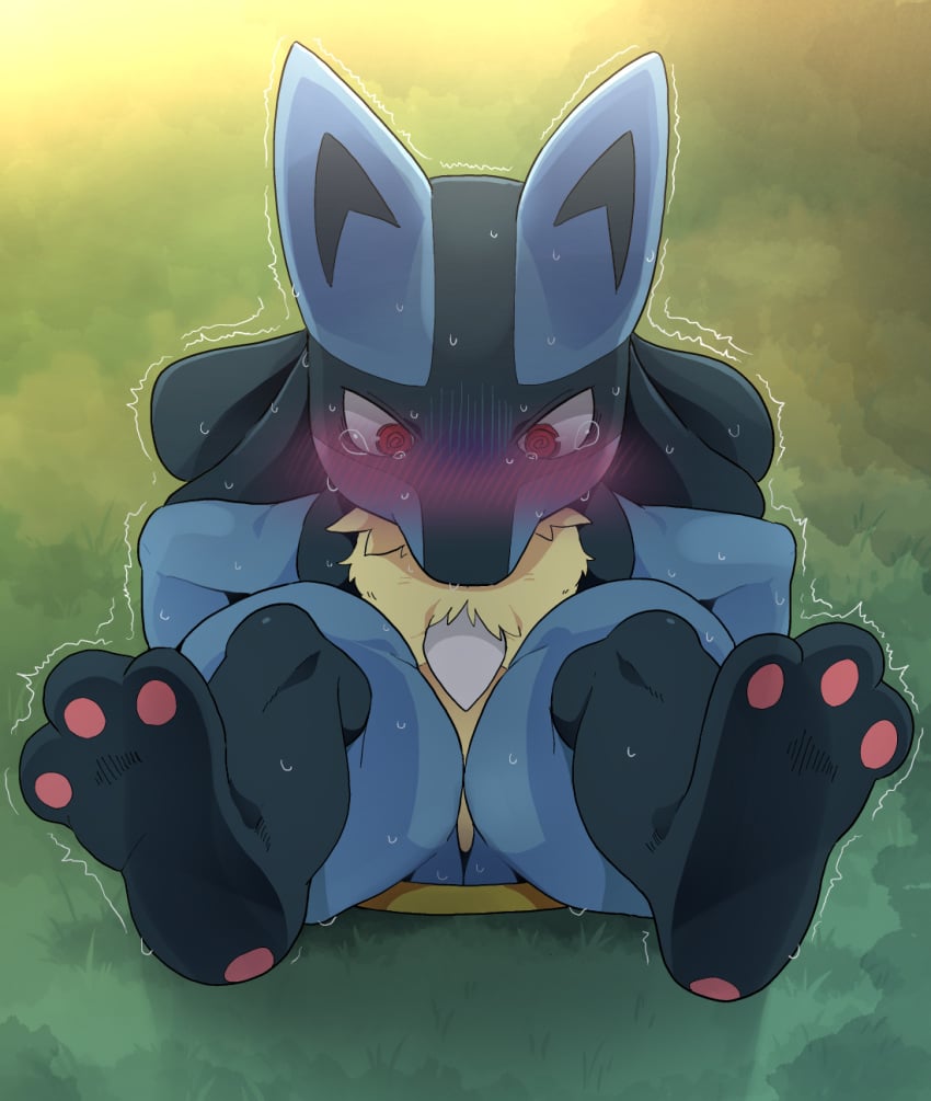 afraid anthro blush dagasi grass hi_res highres imminent_sex looking_down lucario nervous outdoors outside pawpads paws pokemon pokemon_(species) portal quality questionable_consent scared shaking sitting solo solo_ambiguous solo_focus spiral_eyes stuck stuck_in_floor sweat tears