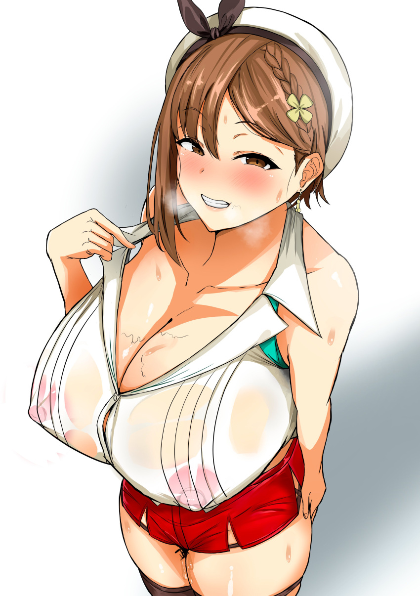 1girls atelier_ryza big_breasts breasts brown_hair busty cleavage curvaceous curvy curvy_body curvy_female curvy_figure female goto_nanao huge_breasts large_breasts nipples nipples_visible_through_clothing pubic_hair reisalin_stout stray_pubic_hair voluptuous