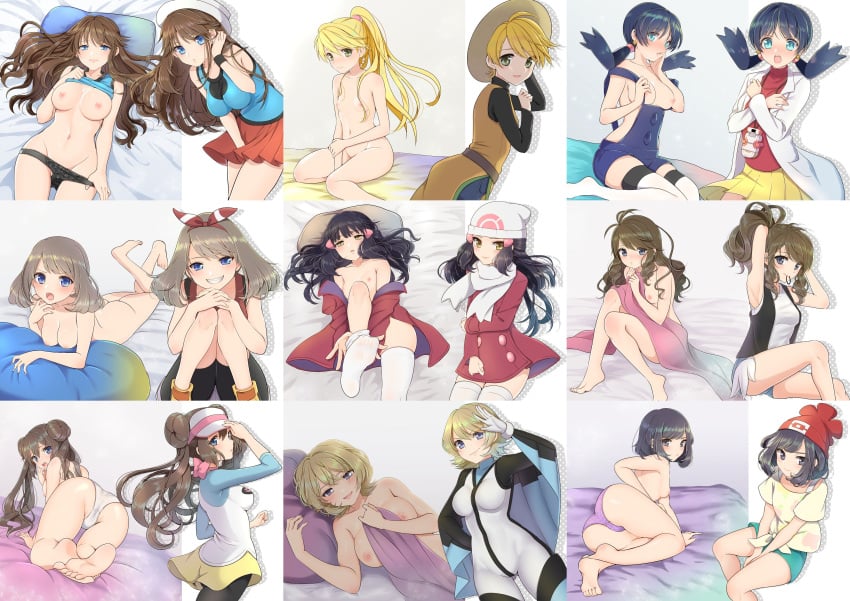 6+girls 9girls ass big_breasts black_hair black_panties blonde_hair breasts brown_hair clothing dawn_(pokemon) embarrassed feet female female_focus female_only game_freak green_(pokemon) hairless_pussy hat hilda_(pokemon) kris_(pokemon) large_breasts leaf_(pokemon) long_hair looking_at_viewer looking_back may_(pokemon) medium_breasts mokorei multiple_females multiple_girls nintendo nipples nude open_mouth panties panty_pull platinum_berlitz_(pokemon) pokemon pokemon_(manga) pokemon_adventures pokemon_bw pokemon_bw2 pokemon_dppt pokemon_frlg pokemon_gsc pokemon_oras pokemon_sm pokemon_xy ponytail purple_panties rosa_(pokemon) selene_(pokemon) serena_(pokemon) short_hair sky_trainer_(pokemon) small_breasts soles toes underwear white_panties yellow_(pokemon)