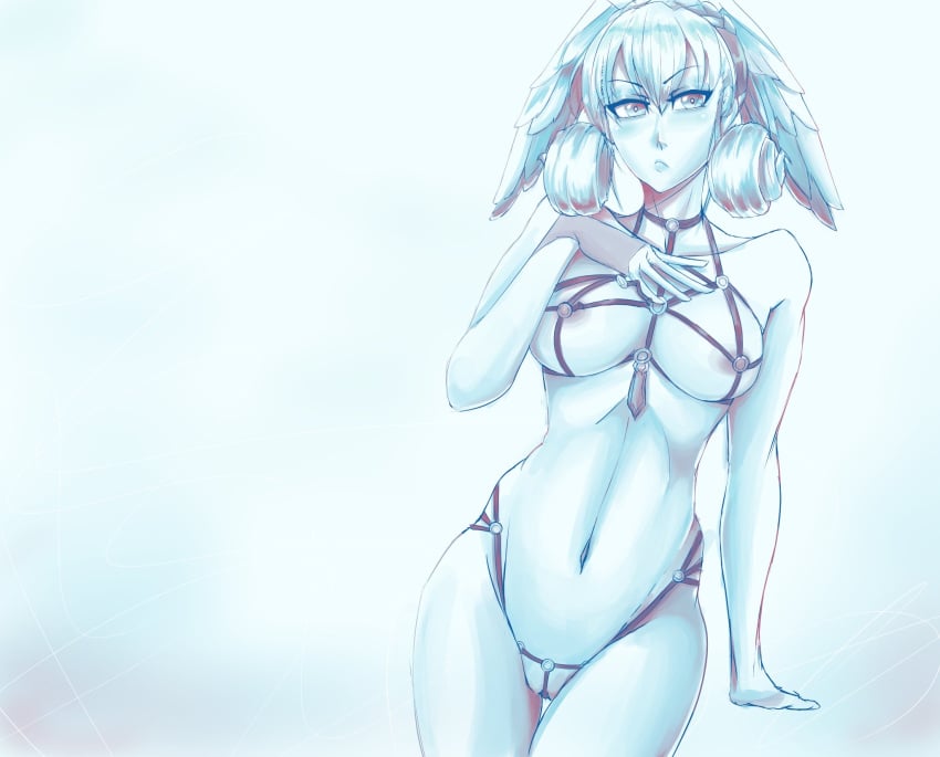 1girls alternate_costume harness headwings high_entia laohuangsbitch melia_antiqua mostly_nude nipples partially_clothed solo solo_female xenoblade_(series) xenoblade_chronicles