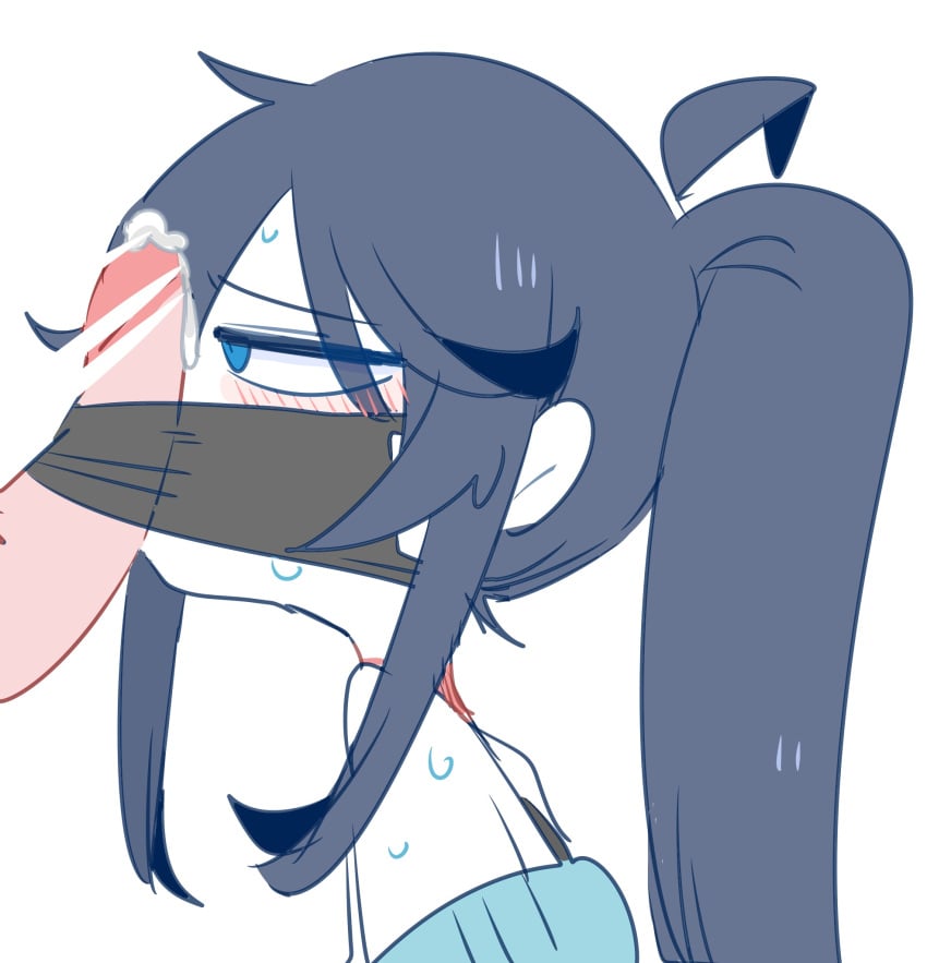 bar_censor blush censor_bar censored chibi clothes_penetration cum cute facejob facemask facial fellatio_under_mask girly hoodie mask maskjob op_u_na penis ponytail rubbing sweat sweatdrop sweating sweaty trap zense-kun