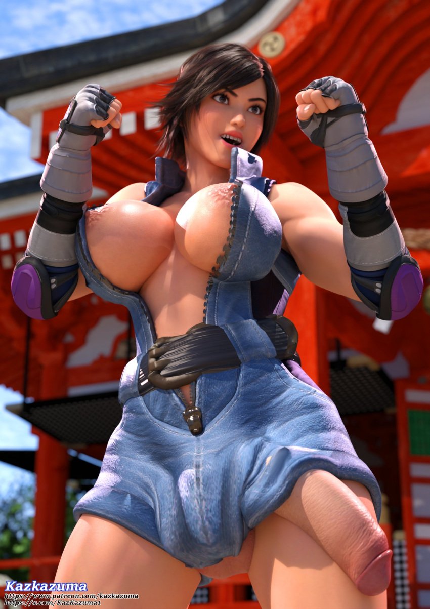 1futa 3d big_ass big_breasts big_penis erection futa_only futanari kazama_asuka kazkazuma low-angle_view solo tekken tekken_8 thick_thighs