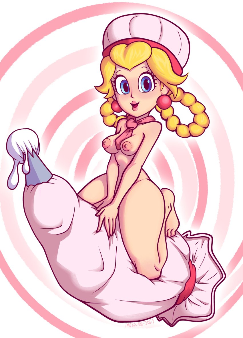 big_breasts blonde_hair blue_eyes braided_hair chef_hat female female_only frosting light_skin mario_(series) mexicanjoe nintendo nipples nude princess_peach pussy tagme