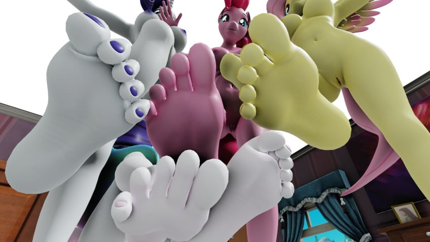 anthro breasts feet fluttershy_(mlp) my_little_pony nipples pinkie_pie_(mlp) soles vagina