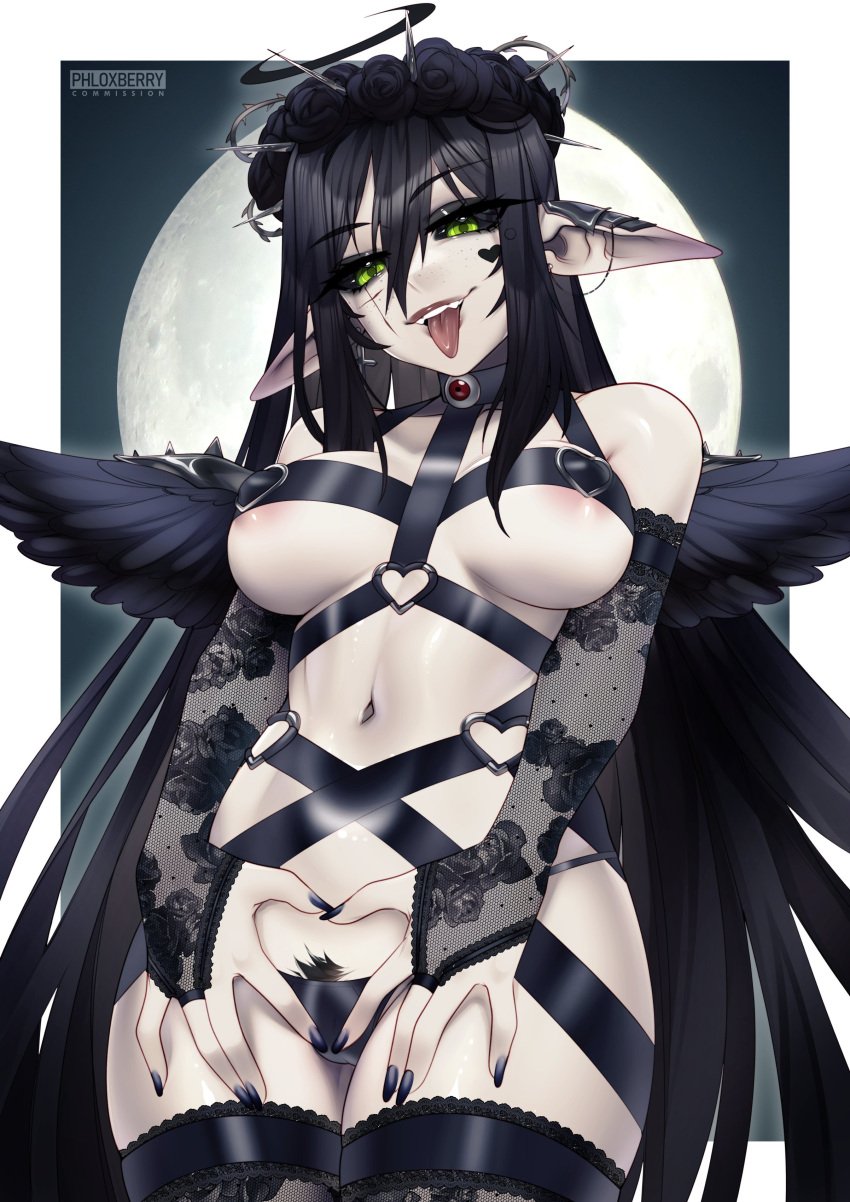 black_roses black_sclera green_eyes layna_lazar phloxberry pubic_hair straps valentine's_day