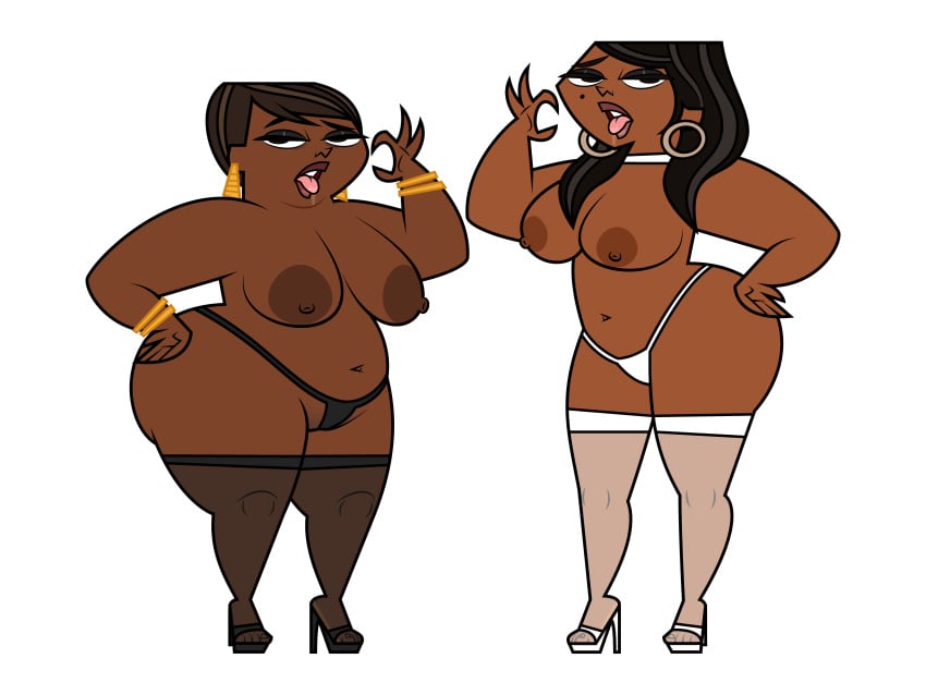 2girls african_female areola areolae ass ass_grab ass_up bbw bbw_mom big_ass big_breasts big_butt black_body black_female black_hair breast_grab breasts breasts_out choker chubby chubby_female curvaceous curvaceous_body curvaceous_female curvaceous_figure curvy curvy_figure dark-skinned_female dark_skin earrings ebony eyelashes eyeliner eyeshadow fellatio_gesture female female_focus female_only gesture gesturing_at_viewer heels high_heels jk94 leshawna's_mom leshawna_(tdi) lingerie lingerie_panties lipstick long_hair looking_at_viewer loose_hair mature mature_female mature_woman melanin milf mole_(marking) mole_under_eye mother mother_and_daughter nipples pose posing posing_for_the_viewer seductive seductive_look seductive_pose stockings stockings_thigh_highs tagme thick thick_ass thick_hips thick_legs thick_lips thick_thighs thong thong_panties tits_out tongue tongue_out total_drama_(series) total_drama_island voluptuous voluptuous_female white_background