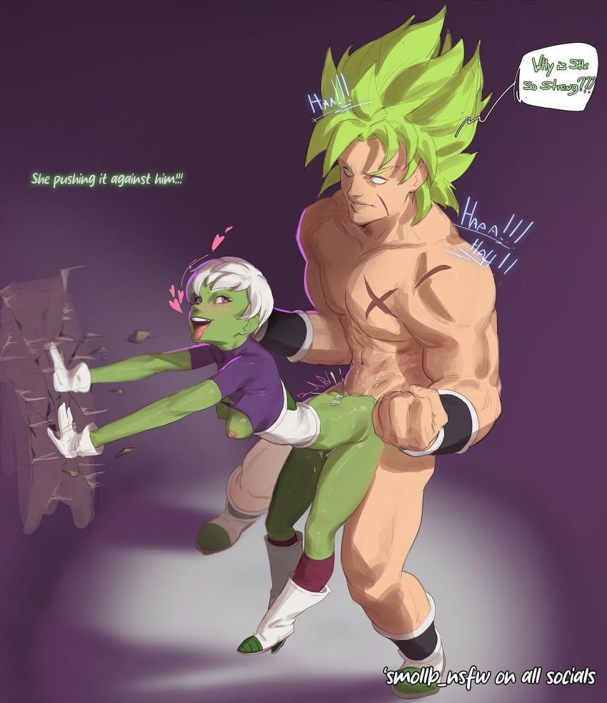 1boy 1girls abs battle bottomless breasts_out broly cheelai clothed_female_nude_male completely_nude cum cum_drip cum_in_pussy cum_on_ass cum_on_body deep_penetration dominant_female domination dragon_ball dragon_ball_super dragon_ball_z exposed_breasts fight green_hair green_skin heels long_hair looking_pleasured muscular muscular_male nude orgasm petite pleasure_face pushing scar senin short_hair size_difference small_breasts smaller_female smaller_penetrated text text_bubble tongue_out white_hair