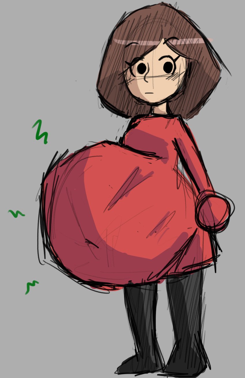 blush brown_hair dress female mii nintendo same_size_vore soft_vore solo unknown_prey vore vore_belly watermelonartist