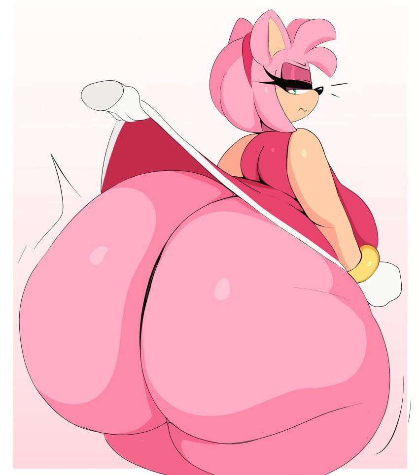amy_rose angry annoyed arizonathevixen ass big_ass big_breasts breasts huge_ass hyper hyper_ass large_ass large_breasts lifting lifting_shirt lifting_skirt lines looking_back massive_ass non-human pink_body sega smooth_skin sonic_(series) sonic_the_hedgehog_(series) thick_thighs thunder_thighs