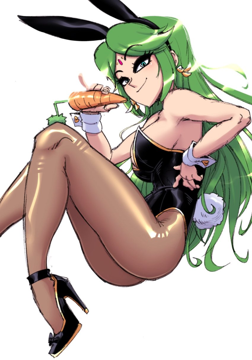 1girls bunny_ears bunny_tail bunnysuit carrot cotton_tail gingrjoke green_eyes green_hair high_heels kid_icarus leggings nintendo palutena solo_female tagme