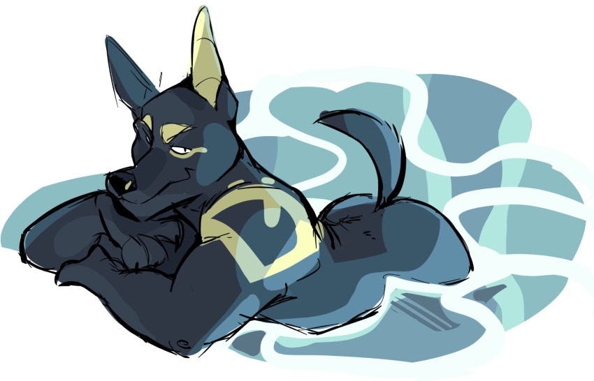 1boy 2021 adastra adastra_(series) anthro anubian_jackal ass bedroom_eyes bent_over canid canine canis crossed_arms echo_project furry haps hi_res jackal looking_at_viewer male male_only mammal markings muscular muscular_anthro muscular_male narrowed_eyes neferu_(adastra) nude partially_submerged seductive simple_background smile smirk solo video_games water white_background