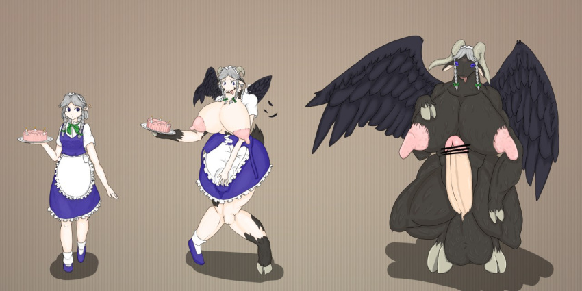 1futa 1girls axolotl_tf baphomet breast_expansion clothed clothing demon fully_clothed furry futanari futanari_transformation goat identity_death male_focus nude penis_growth sakuya_izayoi sequence species_transformation touhou transformation transformation_sequence upaking