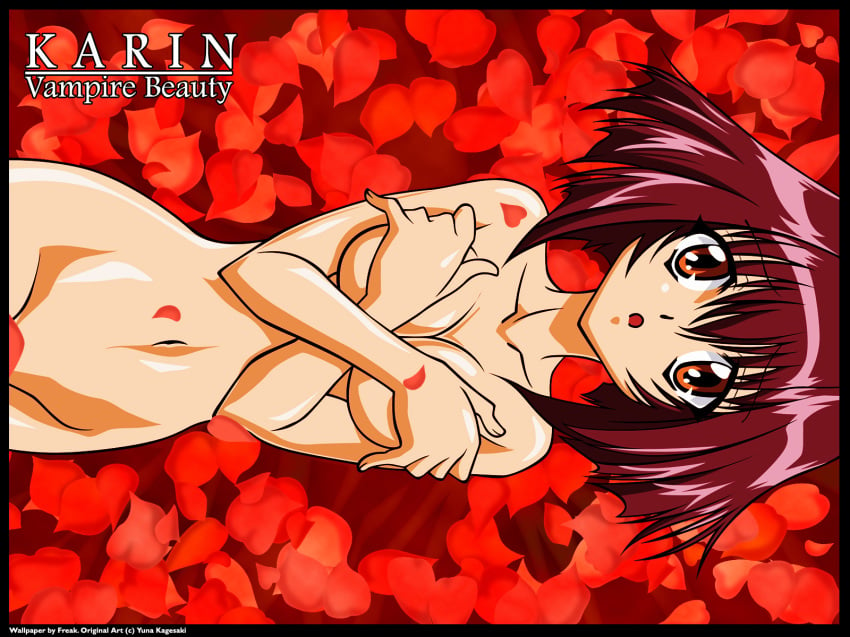 chibi_vampire flower highres karin_maaka nude solo vector_trace wallpaper