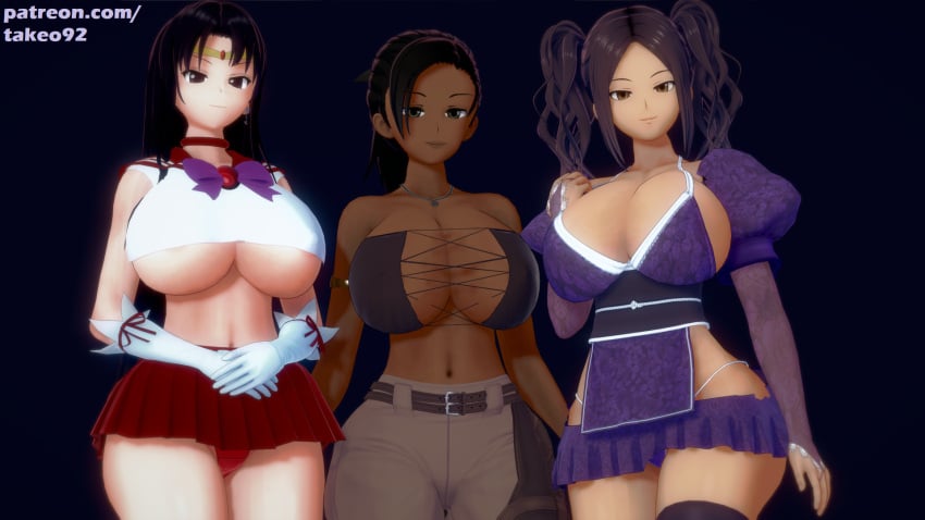 3d 3girls alternate_breast_size alternate_costume ass_grab big_breasts bishoujo_senshi_sailor_moon black_hair brown_eyes brown_hair cleavage clothing crossover curly_hair curvaceous curvy dark-skinned_female female_focus female_only g-string gloves huge_breasts koikatsu large_ass large_breasts long_hair looking_at_viewer mage miniskirt no_bra panties patreon pinup pirate ponytail rei_hino resident_evil resident_evil_5 revealing_clothes runa_(takeo92) sailor_mars school_uniform sheva_alomar sideboob simple_background skirt smile standing stockings takeo92 text thick_thighs tiara twintails underboob upskirt wide_hips