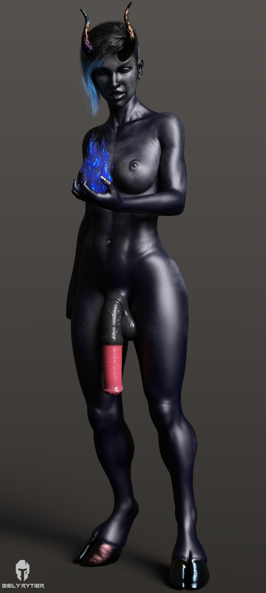 3d 3d_(artwork) 3d_custom_girl biely_rytier big_ass big_butt big_penis black_hair black_lips black_lipstick black_nails blue_hair breasts colored_hair dark_skin demon demon_girl demon_horns demon_hunter demoness devil_horns fantasy flaccid futa_only futanari hooves horns horns_and_hooves horns_girl horse_penis horsecock large_ass large_penis medium_breasts monster_cock monster_girl thick_ass thick_penis thick_thighs thigh_highs thighs