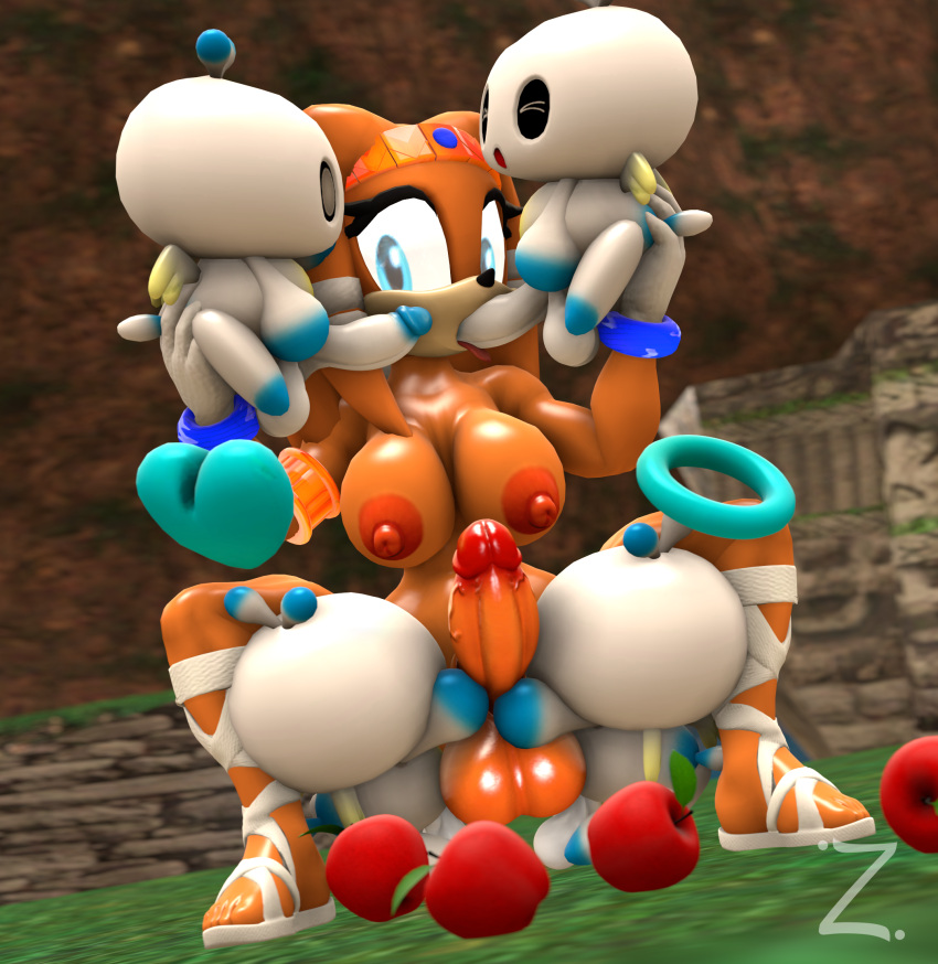 3d 3d_(artwork) anthro apple blue_eyes breasts chao_(sonic) echidna eyelashes fellatio fingers furry futa_is_bigger futanari gloves group_sex hero_chao humanoid_penis male male_on_futa masturbation multiple_boys nipples orange_body orange_hair orange_nipples penis shirt skirt sonic_(series) surrounded_by_penises tikal_the_echidna zeniix98