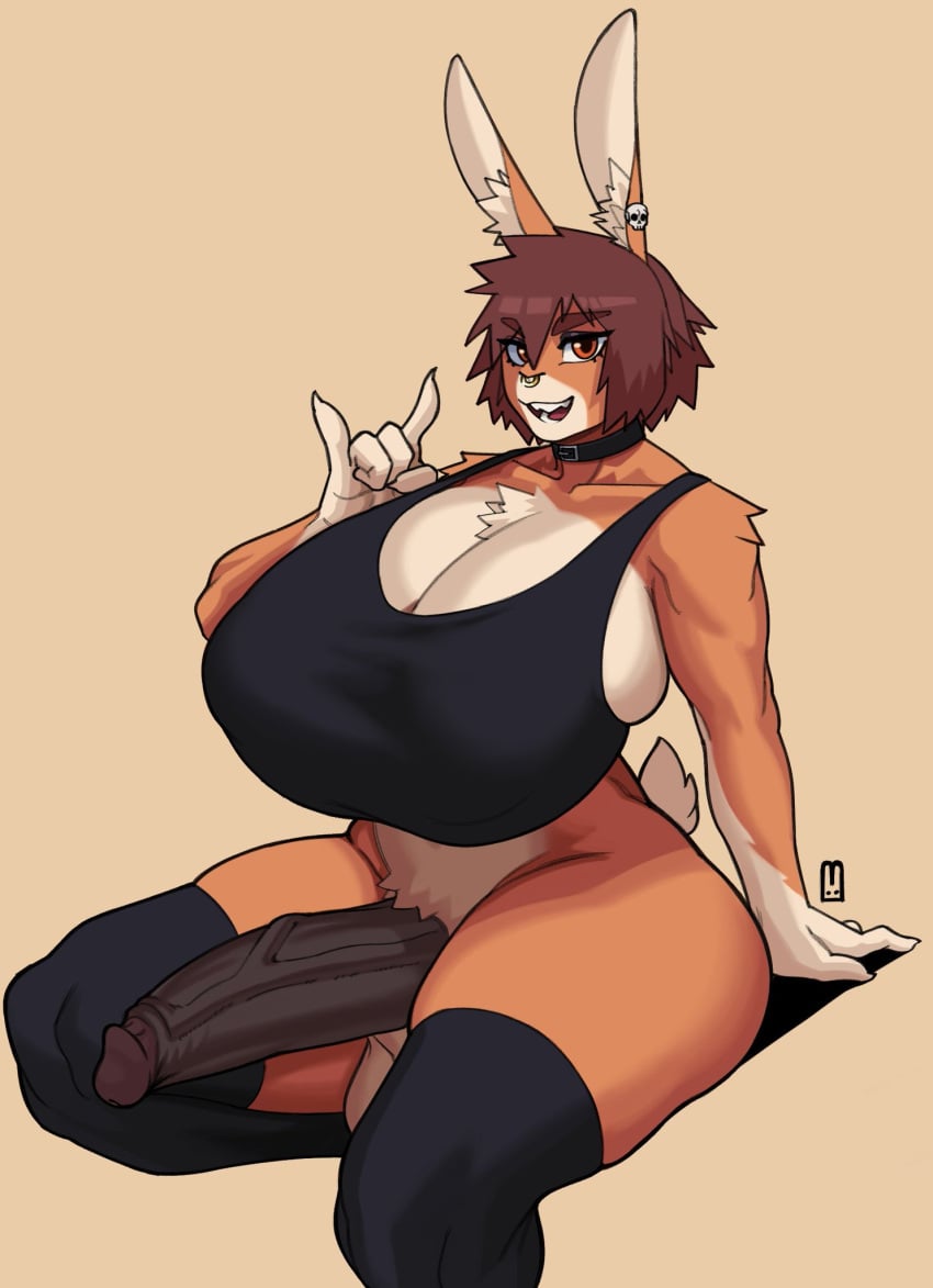 1futa alternate_outfit artist_request balls big_breasts big_penis bottomless braid breasts bunny_ears bunny_tail bunybunyboi character_request choker clothed clothing colored furry futa_only futanari huge_breasts huge_cock looking_at_viewer metal_hand partially_clothed penis septum_piercing simple_background sitting solo thick_penis thick_thighs thighhighs wide_hips