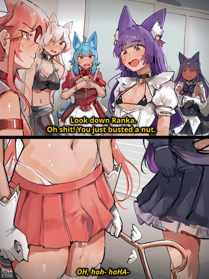 2025 2d 2d_(artwork) :3 alterkyon bell bell_collar belly belly_button bikini blue choker color colored crossed_arms cum dark-skinned_male dark_skin dress ejaculation english english_commentary english_dialogue english_text erection erection_under_clothes femboy femboy_only fox_boy fox_ears funny genital_fluids gloves hair kemonomimi light-skinned_female light-skinned_male light_skin long_hair magical_girl meme micro_bikini midriff miniskirt multiple_boys murasaki_(lightsource) oc open_mouth original original_character otoko_no_ko parody pink_hair purple_hair ranka_(sengote) scar scar_on_face semen skirt standing tadakuni_(alterkyon) tongue twintails wolf_boy