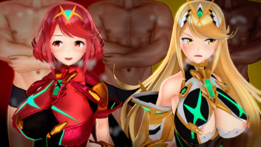 1girls 3d combatwombat dark-skinned_male dark_skin group interracial light-skinned_female light-skinned_male light_skin multiple_males mythra pyra tagme xenoblade_(series) xenoblade_chronicles_2