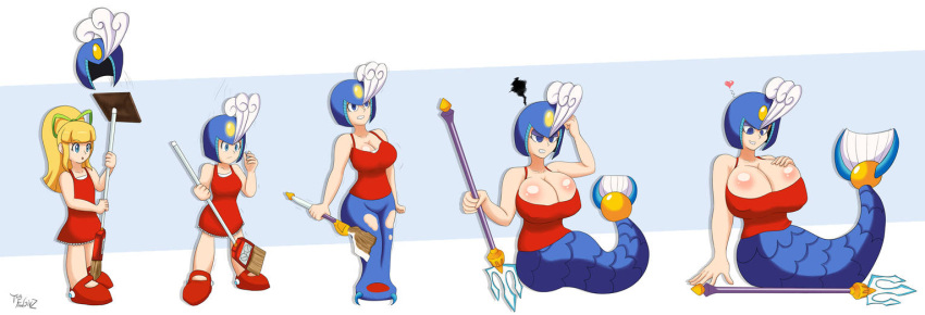 age_progression breast_expansion capcom cleavage mega_man mermaid mermaid_tail robot robot_girl roll sequence splash_woman thatfreakgivz transformation