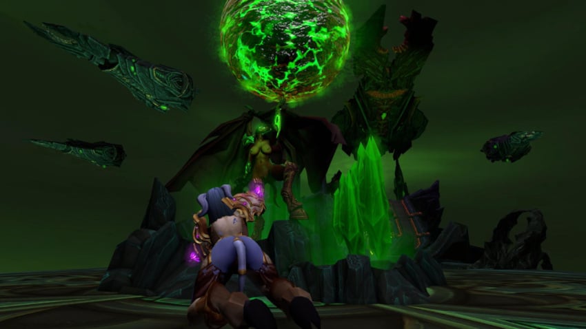 2girls 3d bbd-works blizzard_entertainment blue_skin burning_legion defeated draenei eredar female nude thick_thighs warcraft white_hair world_of_warcraft yrel