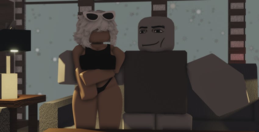 1boy 1girls 3d big_breasts bunsey3d girl living_room male original_character original_characters roblox robloxian self_upload tagme thighs thong_panties thong_underwear