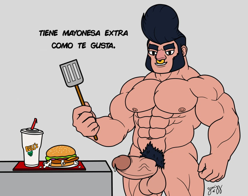 bara big_balls big_chest big_penis boner brawl_stars bull_(brawl_stars) cum cum_in_food erection food gay gorrizz hairy male male_only muscular muscular_male nude solo solo_male