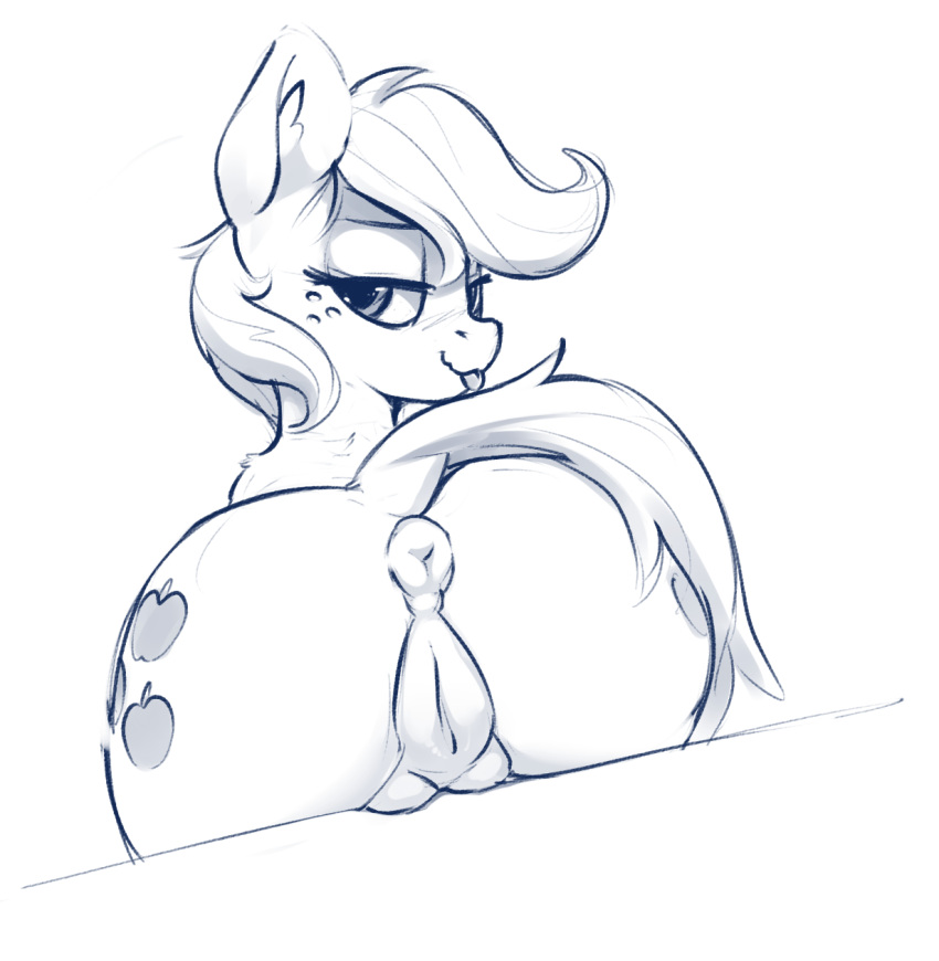 2018 anatomically_correct anatomically_correct_genitalia anatomically_correct_pussy animal_genitalia animal_pussy anus applejack_(mlp) ass crotchboobs cutie_mark dimfann dock earth_pony equid equine equine_genitalia equine_pussy freckles friendship_is_magic fur hasbro horse mammal mane monochrome my_little_pony pony pussy tongue tongue_out